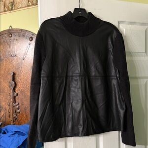 Black Vegan Leather and Knit Sweater